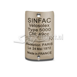 Plaque SINFAC VeloSolex - Solex 5000